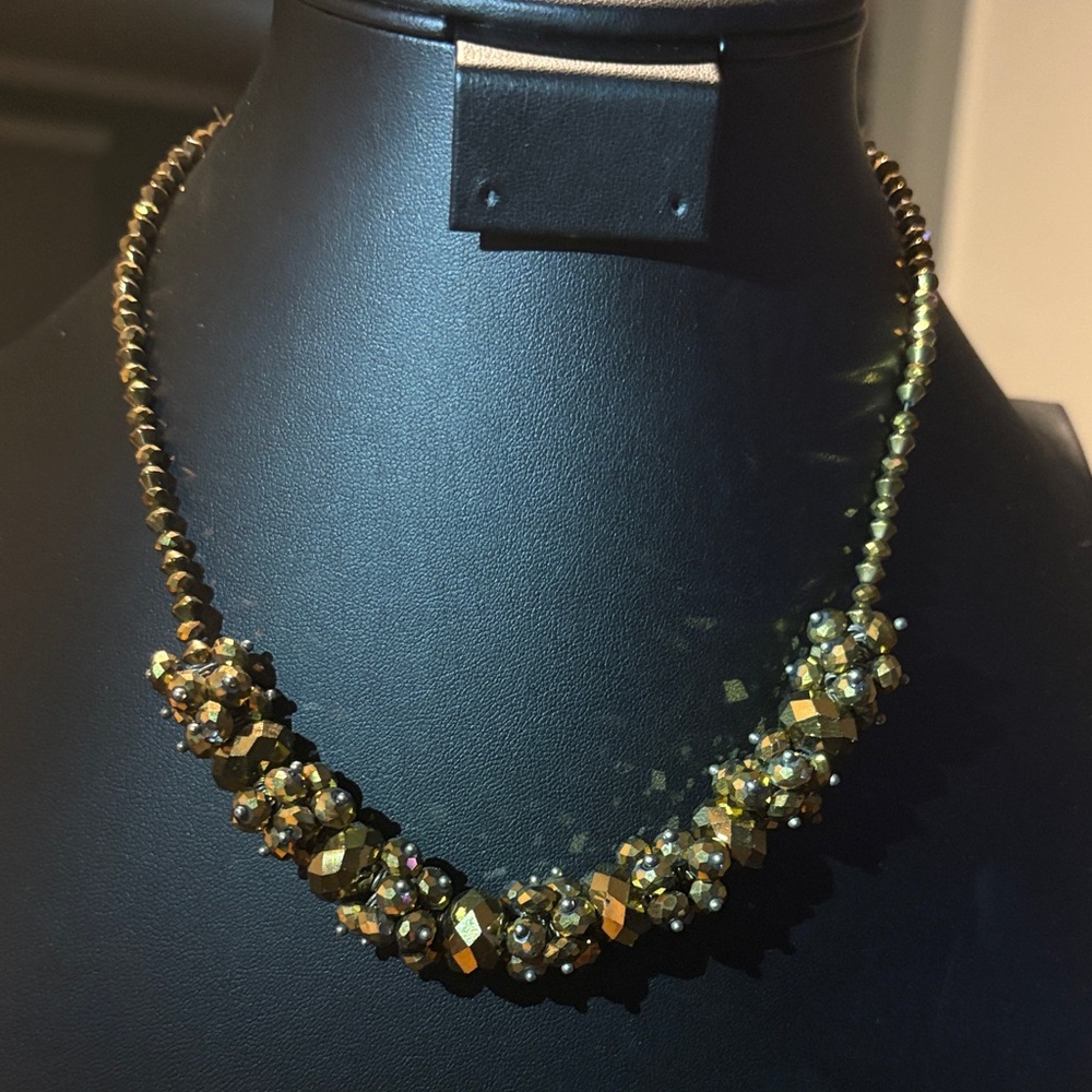 Gold Beaded Cluster Statement Necklace